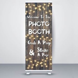 Dark Rustic Wood With Fairy Light ‘Photo Booth’ Pop Up Roller Banner