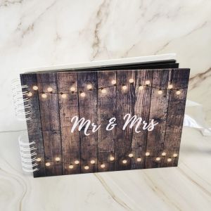 Dark Rustic Wood Warming Fairy Lights With 'Mr & Mrs' Message With 6x4 Portrait Slip-in Pages