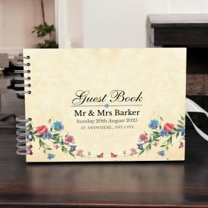 CUSTOM Soft Yellow & Multi-Colour Floral Wedding Guest Book with Different Page Options-No. 224