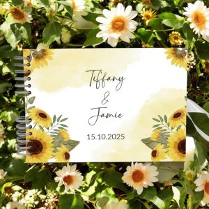 Custom Watercolour Sun Flower Wedding Guest Book with Different Page Options-No. 160