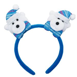 Double Blue Polar Bear With Glitzy Bow Tie Christmas Headband