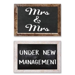 Double-sided Rustic Wedding 'Mrs & Mrs' and 'Under New Management' Photo Booth Prop Boards