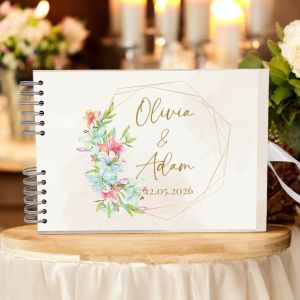 Custom Light Brown and Cream Floral Wedding Guest Book with Different Page Options-No. 162