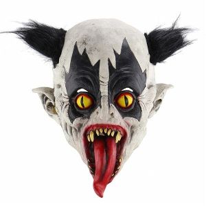 Evil Clown Mask With Tongue Out Halloween Fancy Dress Costume  