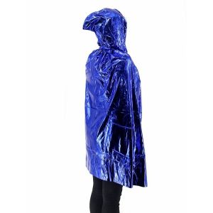Short Adult Shiny Blue Hooded Cape Cloak Costume