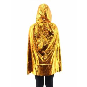 Short Adult Shiny Gold Hooded Cape Cloak Costume