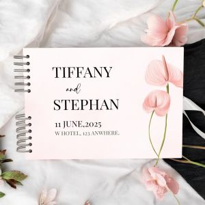 Custom Pastel Pink Calla Lily Delicate Floral Wedding Guest Book with Different Page Options-No. 164