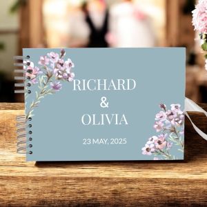 Custom Purple Rustic Flowers & Leaves Wedding Guest Book with Different Page Options-No. 165
