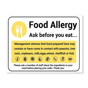 Food Allergy Ask Before You Eat Warning Sign, Durable Waterproof PVC, Rust-Free, No. 100, 101