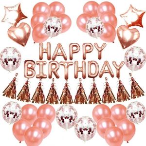 Pink Rose Gold Metallic Birthday Balloon Tassels Bundle 