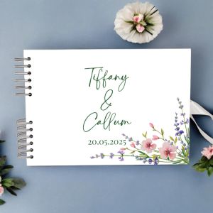 Custom Pink and Purple Minimalist Wedding Guest Book with Different Page Options-No. 166