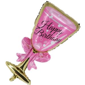 Giant Pink Champagne 'Happy Birthday' Glass Balloon