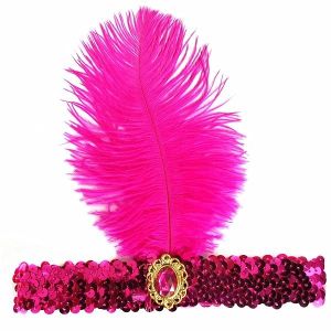 Gatsby Sequin Feathered Headband in Hot Pink 