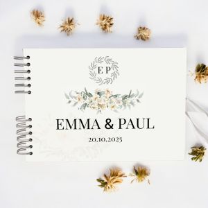 Custom Beige White Flower Wedding Guest Book with Different Page Options-No. 167