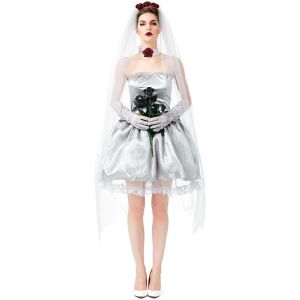 Ghost Bride Short Wedding Dress Women’s Halloween Costume- UK 8