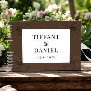 Custom Brown Line Drawing Wedding Guest Book with Different Page Options-No. 168