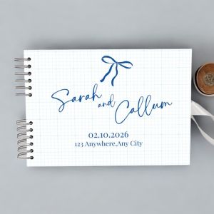 CUSTOM White & Blue Robin Wedding Guest Book with Different Page Options-No. 230