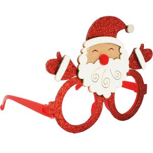 Glitzy Hugging Santa With Pom Pom Nose Christmas Glasses