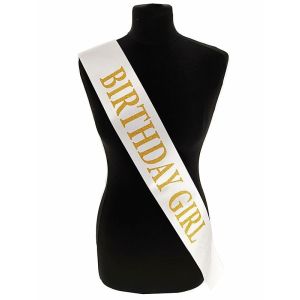 White With Gold Glitter ‘Birthday Girl’ Sash