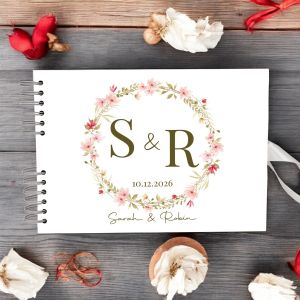 CUSTOM Circle Floral Initial Wedding Guest Book with Different Page Options-No. 231