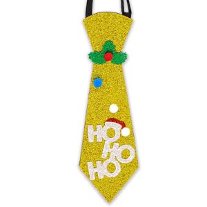 Glitter Christmas Festive Party Tie - Gold Ho Ho Ho