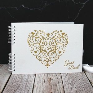 Good Size Gold Heart Guestbook With 6x2 Printed Pages 