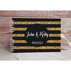 CUSTOM Shiny Gold Glitter With Black Stripe Guestbook DIY Photo Album With Different Page Style Options 