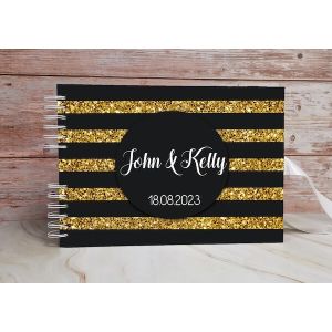 CUSTOM Shiny Gold Glitter With Black Stripe Guestbook DIY Photo Album With Different Page Style Options-No. 093