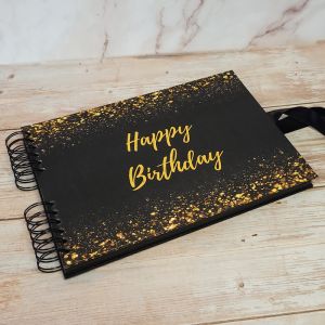 Good Size Black & Gold Glitter Ombre Happy Birthday GuestBook With Plain Pages 