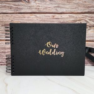Good Size, Black Leather Affect Cover with Golden ‘Our Wedding‘ Message With Plain Pages
