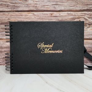Good Size, Black Leather Affect Cover with Golden ‘Special Memories' Message With Plain Pages