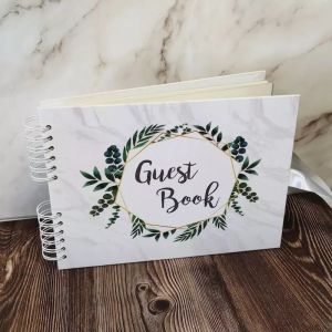 Good Size, Marble With Gold & Green Wreath Guestbook With 6x4 Landscape Slip-in Pages
