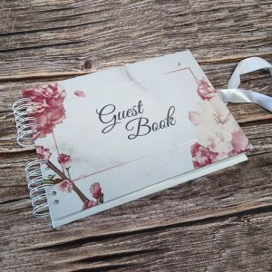 Good Size, Marble with Rose Gold Floral Frame Guestbook With 6x4 Portrait Slip-in Pages