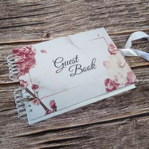 Good Size, Marble with Rose Gold Floral Frame Guestbook With 6x4 Landscape Slip-in Pages