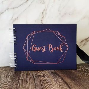 Good Size, Navy With Geometric Gold Frame Guestbook With Plain Pages 