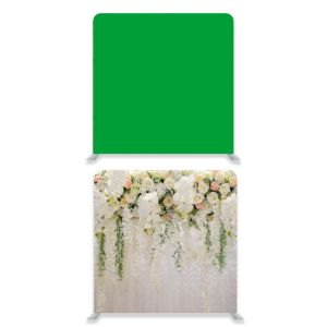 8ft*8ft Green Screen and Beautiful Pastel Flowers and Foliages Backdrop, With or Without Tension Frame