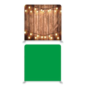 8ft*7.5ft Green Screen and Rustic Wood with Fairy Lights Backdrop, With or Without Tension Frame