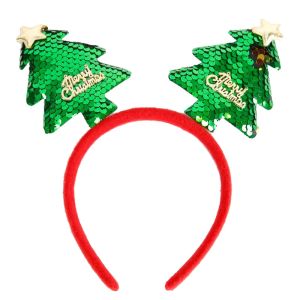 Christmas Festive Headband - Sequin Green Xmas Trees