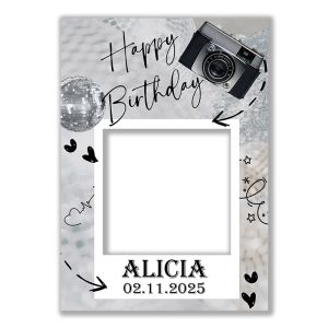 CUSTOM Silver Disco Ball & Camera Theme Birthday Fully Printed Posing Frame – No. 054