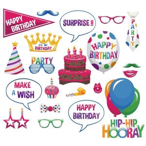 Pack of 22, Ready Made, Happy Birthday Card, Photo Booth Props On Sticks