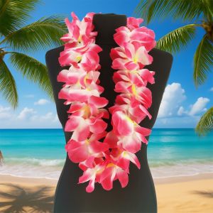Hawaiian Flower Leis Jumbo Silk Luau Garlands - Hot Pink