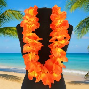 Hawaiian Flower Leis Jumbo Silk Luau Garlands  - Orange