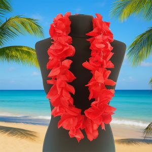 Hawaiian Flower Leis Jumbo Silk Luau Garlands - Red