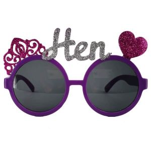 Purple With Hot Pink Glitter Tiara Heart Hen Party Glasses