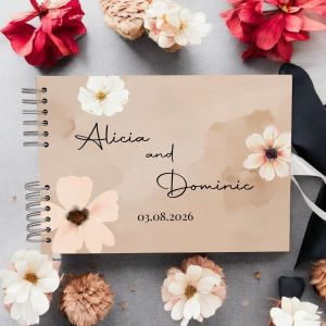 CUSTOM Chic Brown Watercolour Floral Guest Book with Different Page Options-No. 232