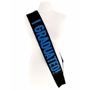 Black With Blue ‘I Graduated!’ Sash