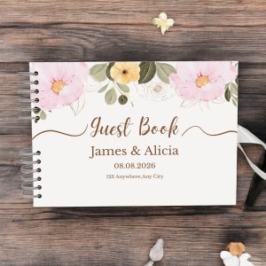 CUSTOM Earthy Watercolour Floral Wedding Guest Book with Different Page Options-No. 233