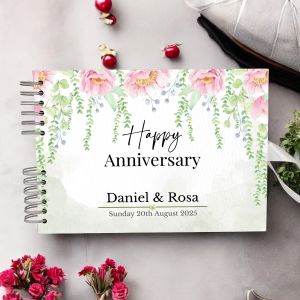 CUSTOM Floral Drop-In Style Anniversary Guest Book with Different Page Options-No. 234