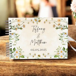 Custom Daisy Floral Watercolour Wedding Guest Book with Different Page Options-No. 174