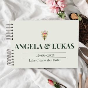 Custom Light Green Watercolour Floral Wedding Guest Book with Different Page Options-No. 175